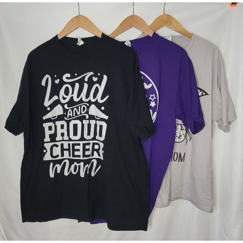 Cheer Mom- Women's 3 piece cheer mom shirts- black, purple, gray- 2XL